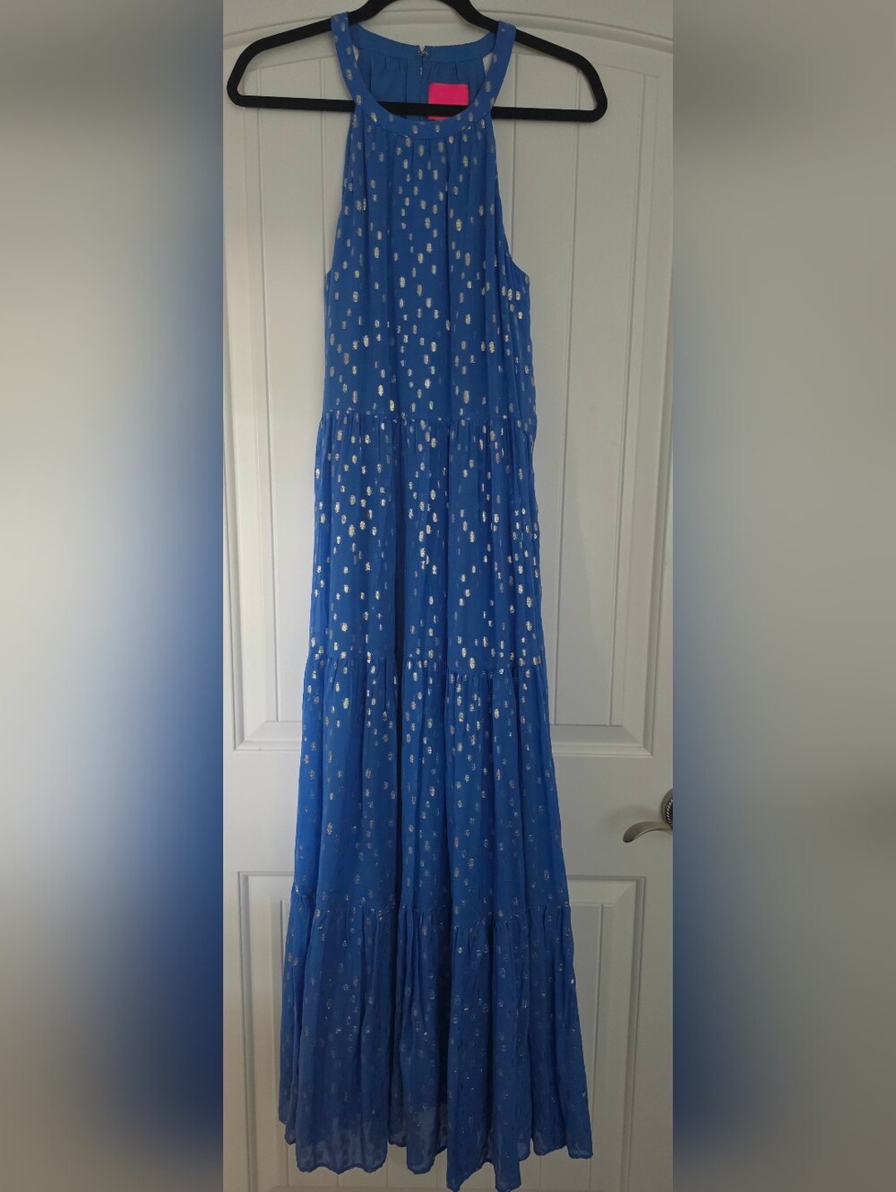 Lilly Pulitzer Blue Maxi Dress with Silver Dot Print